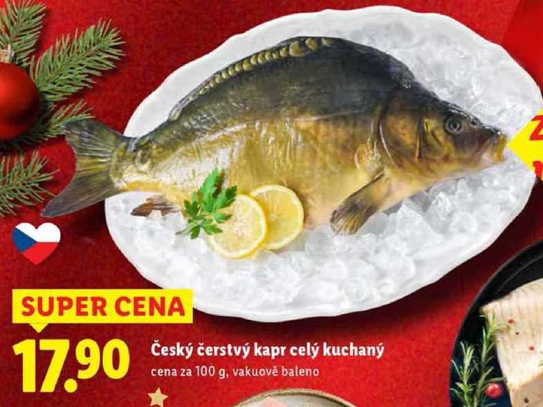 Český čerstvý kapr celý kuchaný, cena za 100 g