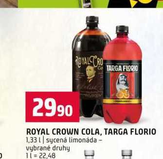 ROYAL CROWN COLA, TARGA FLORIO 1,33l sycená limonáda vybrané druhy 