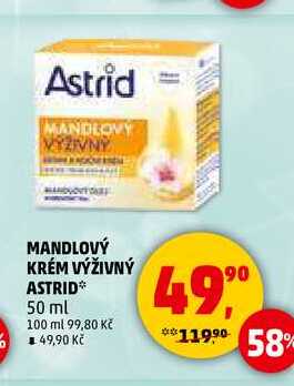 MANDLOVY VÝŽIVNY MANDLOVÝ KRÉM ASTRID, 50 ml