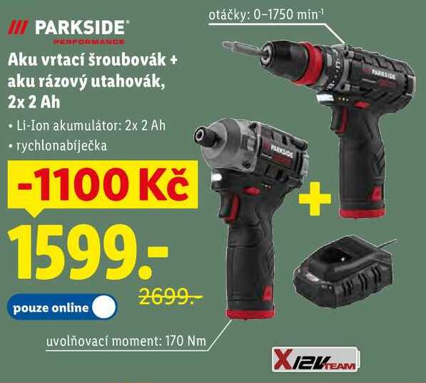 Aku vrtací šroubovák + aku rázový utahovák, 2x 2 Ah