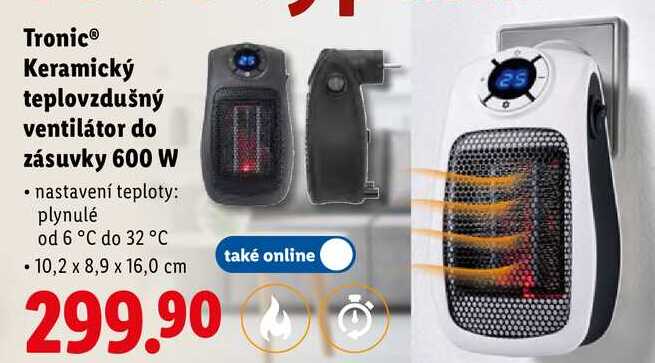 Tronic Keramický teplovzdušný ventilátor do zásuvky 600 W