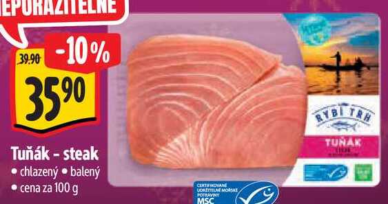 Tuňák - steak, cena za 100 g 
