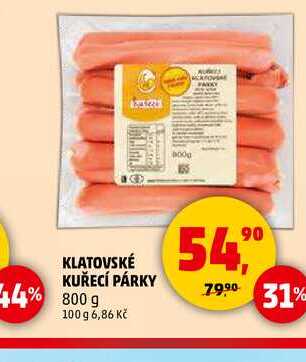 KLATOVSKÉ KUŘECÍ PÁRKY, 800 g