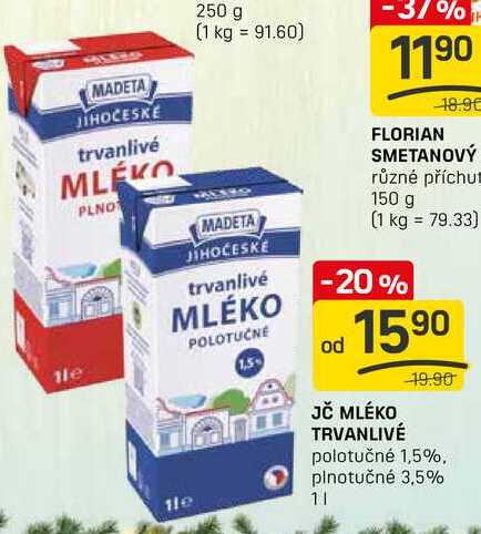 JČ MLÉKO TRVANLIVÉ polotučné 1,5% 1l