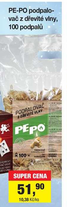 PEPO podpalovač z dřevité vlny, 100 podpalů 