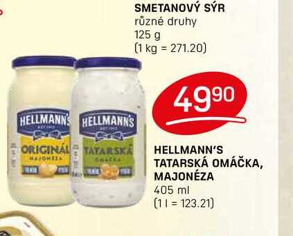 HELLMANN'S TATARSKÁ OMÁČKA, MAJONÉZA 405 ml 