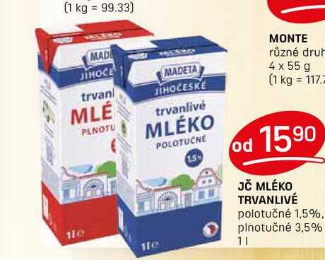 JČ MLÉKO TRVANLIVÉ polotučné 1,5% 1l