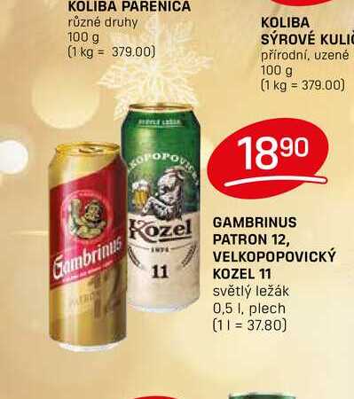 Gambrinus 11 PATRON 12, VELKOPOPOVICKÝ KOZEL 11 světlý ležák 0,5l, plech