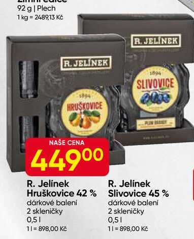R. Jelínek Slivovice 45% dárkové baleni 2 skleničky 0,5l