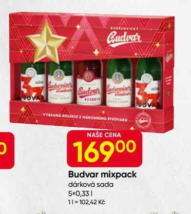 Budvar mixpack dárková sada 5x0,33l