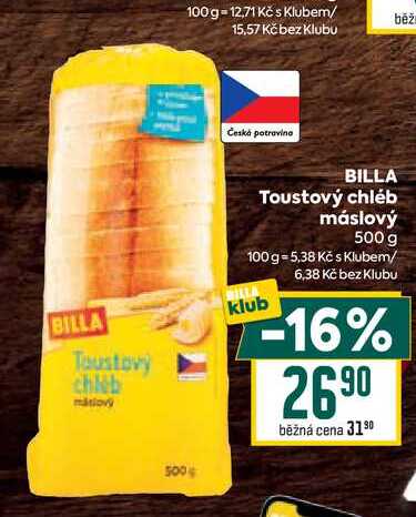 BILLA Toustový chléb máslový 500 g 