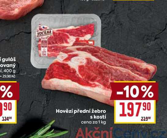 Hovězí přední žebro s kostí cena za 1 kg 