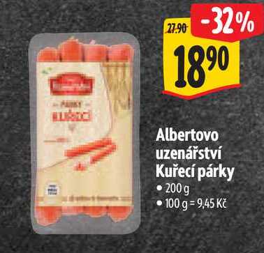 Albertovo uzenářství Kuřecí párky, 200 g