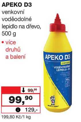 APEKO D3 venkovní voděodolné lepidlo na dřevo, 500 g