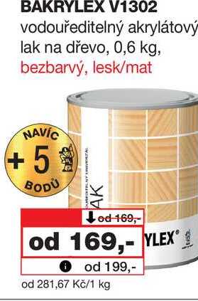 BAKRYLEX V1302 vodouředitelný akrylátový lak na dřevo, 0,6 kg