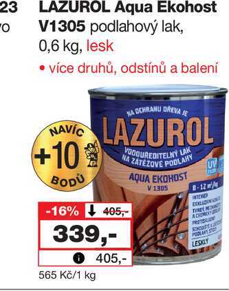 LAZUROL Aqua Ekohost Ο V1305 podlahový lak, 0,6 kg, lesk 
