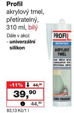 Profil akrylový tmel, přetíratelný, 310 ml, bílý 