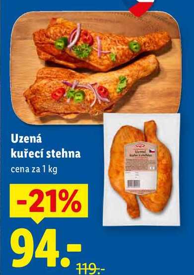 Uzená kuřecí stehna, cena za 1 kg 