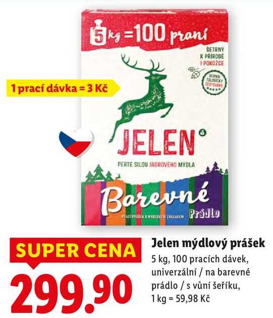 Jelen mýdlový prášek, 5 kg/100 pracích dávek