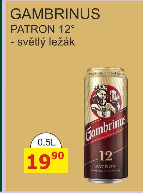 GAMBRINUS PATRON 12° - světlý ležák 0,5l plech