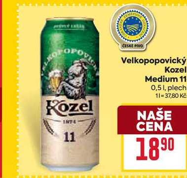Velkopopovický Kozel Medium 11 0,51, plech