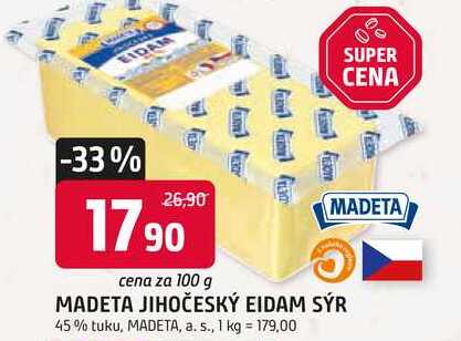 MADETA JIHOČESKÝ EIDAM SÝR 45% tuku, 100g
