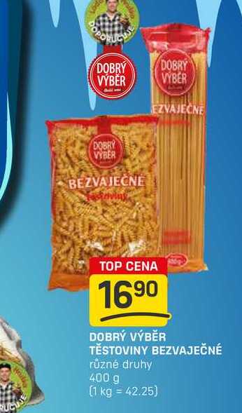 DOBRÝ VÝBĚR TĚSTOVINY BEZVAJEČNÉ různé druhy 400 g