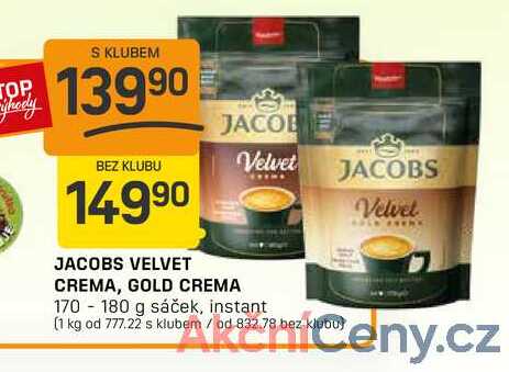 JACOBS VELVET CREMA, GOLD CREMA 170 - 180 g sáček, instant 