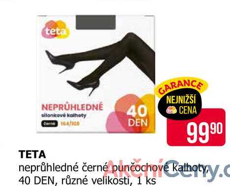 Teta neprůhledné černé punčochové kalhoty 40 DEN, různé velikosti, 1 ks