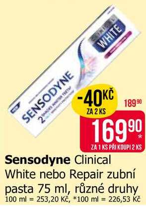 Sensodyne Clinical White nebo Repair zubní pasta 75 ml, různé druhy 