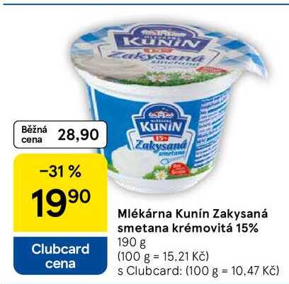 Mlékárna Kunín Zakysaná smetana krémovitá 15%, 190 g 