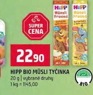 HIPP BIO MÜSLI TYČINKA 20 g vybrané druhy 