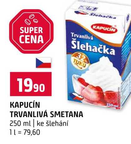 KAPUCÍN TRVANLIVÁ SMETANA 250 ml ke šlehání
