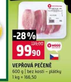 VEPŘOVÁ PEČENĚ 600 g bez kosti plátky 