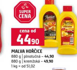 MALVA HOŘČICE 880 g plnotučná 880 g kremžská 