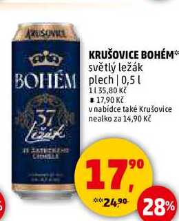 KRUŠOVICE BOHÉM světlý ležák plech, 0,5 l