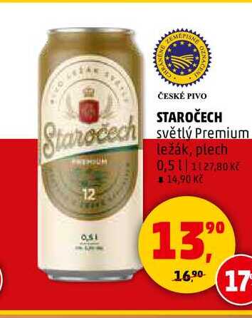 STAROČECH světlý Premium ležák plech, 0,5 l