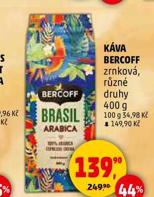 KÁVA BERCOFF zrnková, 400 g  v akci
