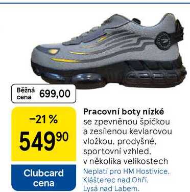 Pracovní boty nízké se zpevněnou špičkou a zesílenou kevlarovou vložkou. prodyšné. sportovní vzhled, v několika velikostech 