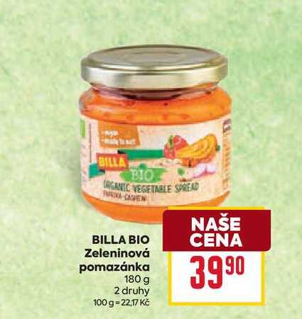 BILLA BIO Zeleninová pomazánka 180 g