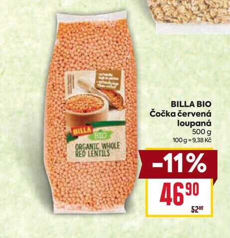 BILLA BIO Čočka červená loupaná 500 g 