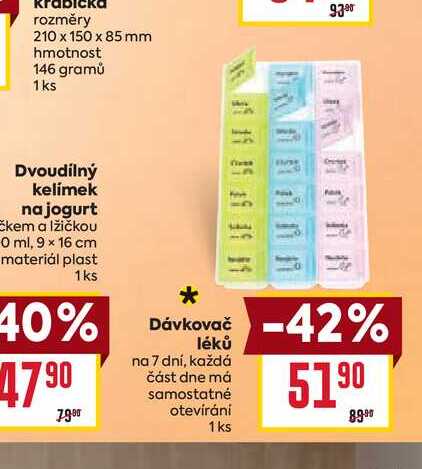 Dávkovač léků na 7 dní, každá část dne má samostatné otevírání 1 ks
