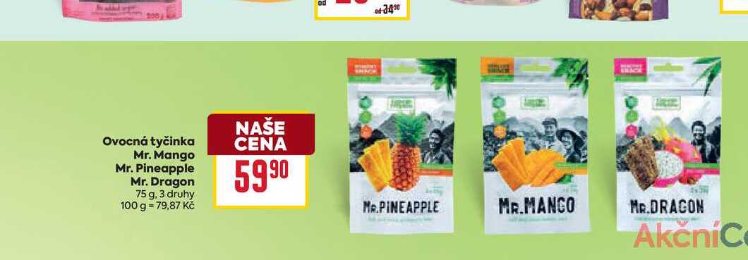 Ovocná tyčinka Mr. Mango Mr. Pineapple Mr. Dragon 75 g