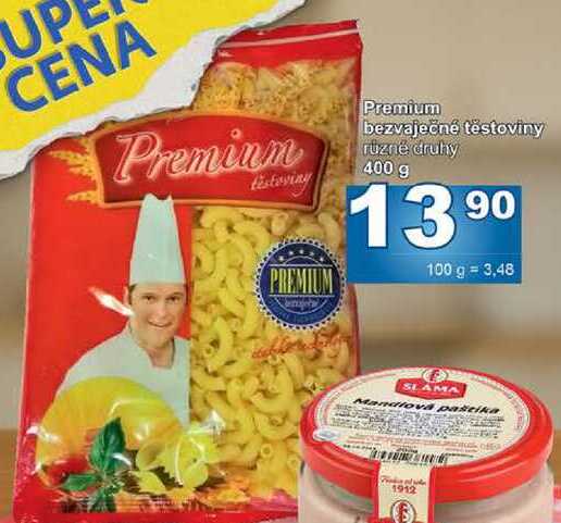 Premium bezvaječné těstoviny různě druhy 400 g