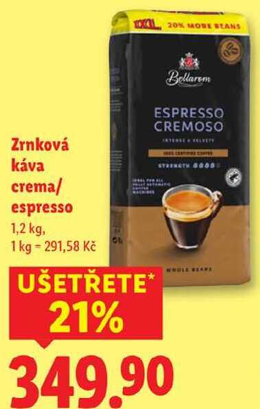 Zrnková káva crema/espresso, 1,2 kg