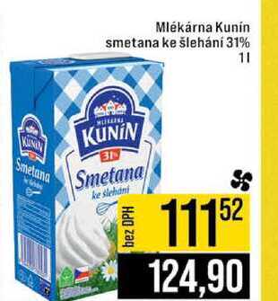 Mlékárna Kunín smetana ke šlehání 31% 1l