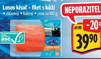 Losos kisuč-filet s kůží, cena za 100 g