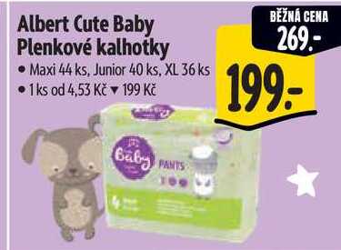 Albert Cute Baby Plenkové kalhotky, Maxi 44 ks, Junior 40 ks, XL 36 ks 