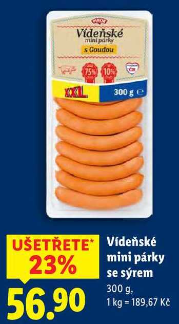 Vídeňské mini párky se sýrem, 300 g