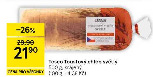 Tesco Toustový chléb světlý, 500 g, krájený  